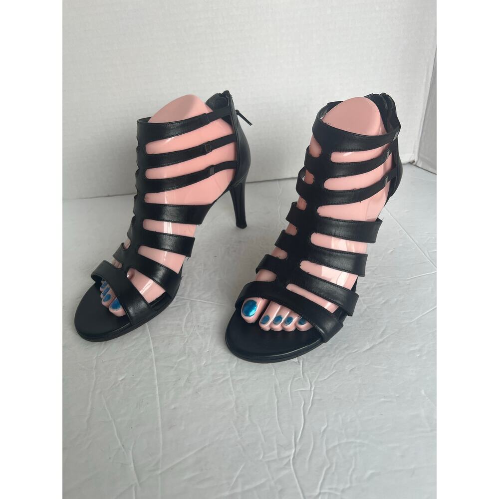 STUART WEITZMAN OUTBOUND BLACK LEATHER GLADIATOR STRAPPY‎ HEEL SANDAL SZ 8M
